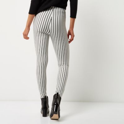 Cream striped high waisted leggings